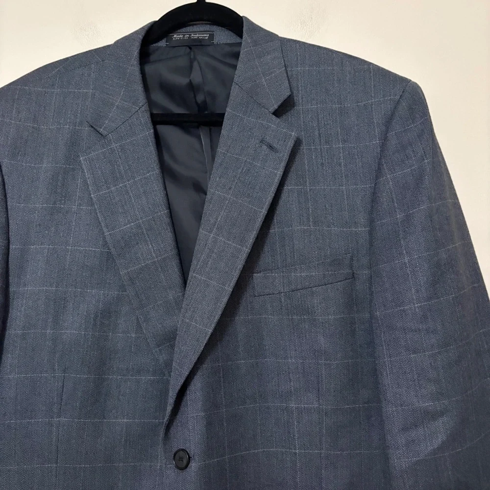 Meeting Street‎ Mens 46R Blazer Silk Wool Blue Herringbone Windowpane Sport Coat